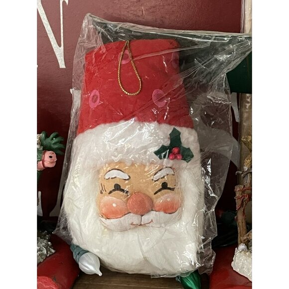 Vintage Fabric Santa Head Christmas Ornament Potpourri Press NOS Painted Face - Picture 5 of 5